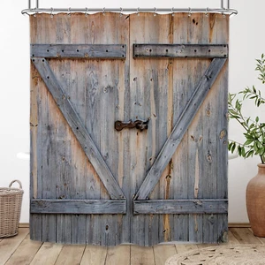 Extra Long Rustic Barn Door Shower Curtain 72Wx96H Inch Farmhouse Wooden Vintage - Picture 1 of 6