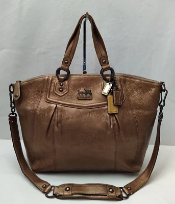 Bolso de Hombro Coach Madison Bronce Marrón Guijarro Cuero Asas Superiores Foto 1 de 4