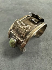 Vintage Sterling Silver Navajo Turquoise Watch Cuff Bracelet Signed - Picture 1 of 12