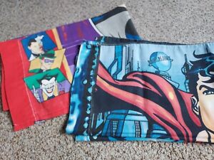 Vintage Lot 2 Superman & Batman Standard Pillowcase Superhero & Emblem DC Comics