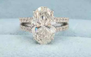 Zertifizierter natürlicher 3,5 kt VS1 ovaler weißer Diamant 14 K Weißgold Verlobungsring - Bild 1 von 8