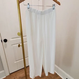 Wynne Layers - Cream Soft Viscose Pull on Elastic Wide Leg Crop Pants L Pockets - Picture 1 of 9