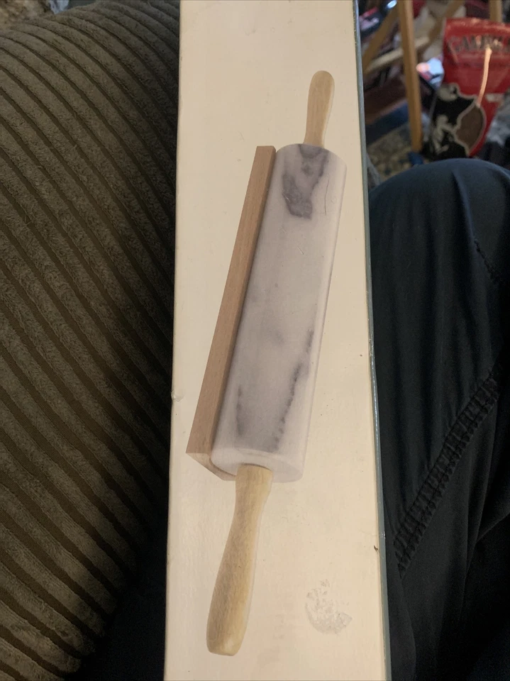 Marble Rolling Pin Non Porous Non Stick Gray and White Missing Stand W/Box - Image 1 of 4