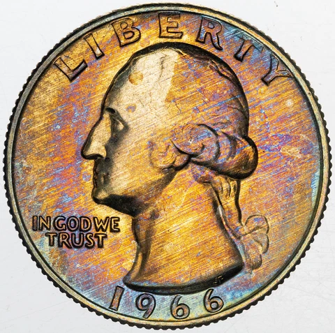 1966-P U.S 1/4 DOLLAR WASHIGNTON QUARTER BEAUTIFUL TONED COLOR UNC BU GEM (MR) Cover
