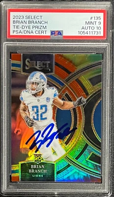 BRIAN BRANCH SIGNED 2023 PANINI SELECT TIE-DYE #135 Rookie PSA 9 AUTO 3/25 - Image 1 of 2