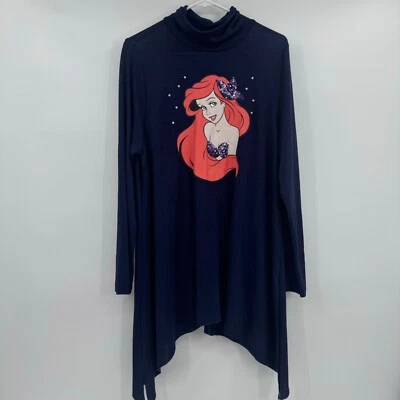 Blusa Disney Princesa Feminina 2X Ariel Azul Manga Longa Gola Alta Pérolas Lantejoulas - Imagem 1 de 4