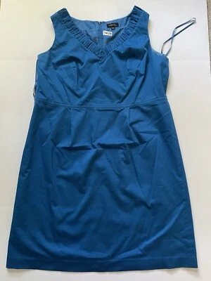 Tahari Dress Woman 18W Blue Darted Sleeveless V Neck Lined Midi Arthur Levine - Image 1 of 4