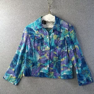 Camicia Ruby Rd Petite Donna 14P Blu Multicolori Floreale Trasparente Finestra Irregolare - Foto 1 di 16