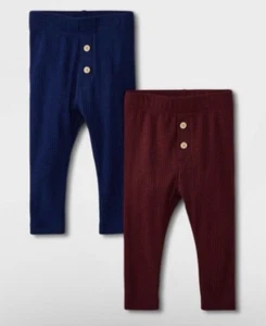 Baby Toddler Ribbed Leggings Blue/Maroon Size 12 Months (2 Pack) - Picture 1 of 4