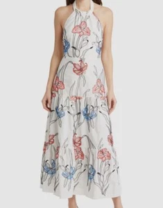 Milly Women's White Hayden Halter Floral Embroidered A-line Dress Size 2 - Picture 1 of 3