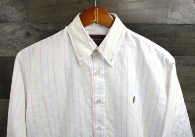 Marlboro Classics Vintage Shirt Mens Medium White Striped Linen Cotton Button Up - Image 1 of 4