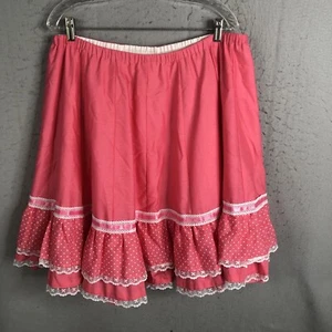 Vintage Square Dance Skirt Womens Large Pink Ruffle Feminine K-Core Fairy Kei - Picture 1 of 17