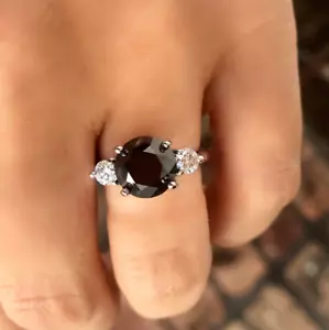 4 ct. Round Cut Black Diamond Engagement Ring in 925 Sterling Silver Certified - Picture 1 of 5