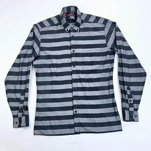 Vintage Sasson Size Small Men's Black Gray Stripe Button Down Long Sleeve Shirt - Picture 1 of 8