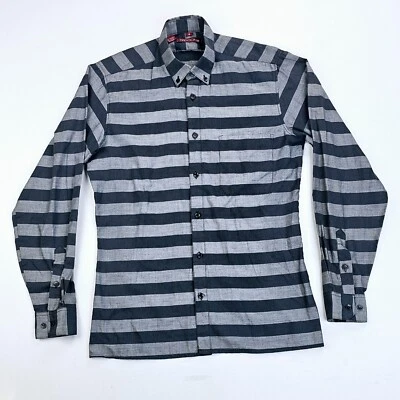 Vintage Sasson Size Small Men's Black Gray Stripe Button Down Long Sleeve Shirt - Image 1 of 4