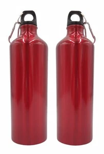 2x Aluminium Trinkflasche 1 Liter rot mit Karabiner Wasserflasche Sportflasche - Bild 1 von 2