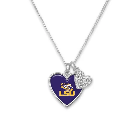 LSU Tigers Amara Purple Silver Crystal Heart Chain Necklace Jewelry Gift Cover