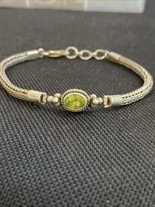 Vtg Bali Sterling Silver 925 Oval Peridot Wheat Snake Chain Toggle Lock Bracelet - Picture 1 of 8