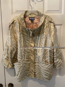 Berek - 1XL - Mujer Metálico Dorado Estampado Cebra Chaqueta Manga 3/4 - Y2K - Imagen 1 de 12