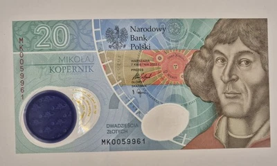 Billete de Coleccionista Polonia 20 Zlotych Conmemorativo UNC 2023 Nicolás Copérnico Foto 1 de 4