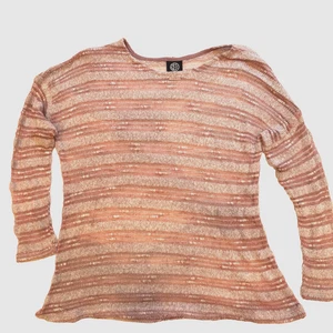 Bobeau shades of pink stripes, womens, knit long sleeve lightwt sweater, Med - Picture 1 of 6