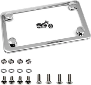LFPartS Motorcycle Polished Stainless Steel License Plate Frame - Picture 1 of 3