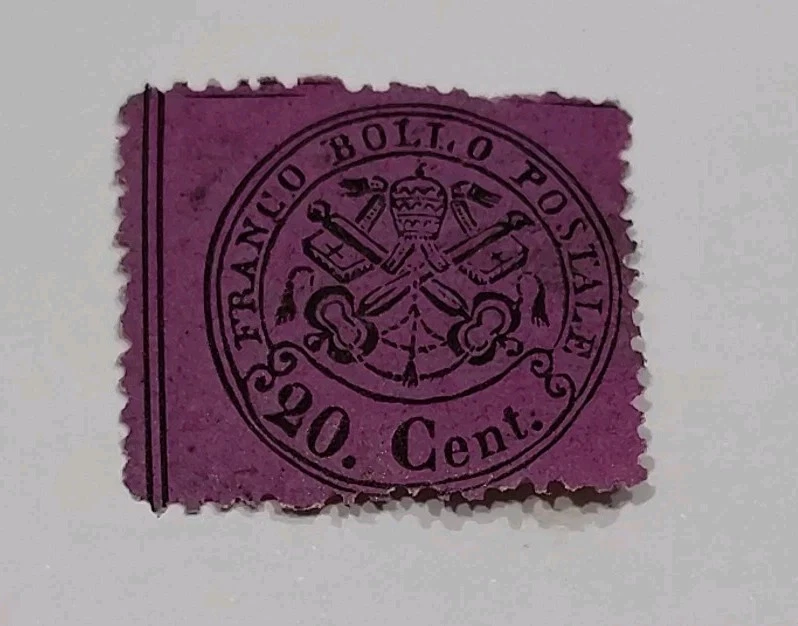 ASI Pontificio Cent. 20 1868. Violetto. Siglato. Foto 1 de 4