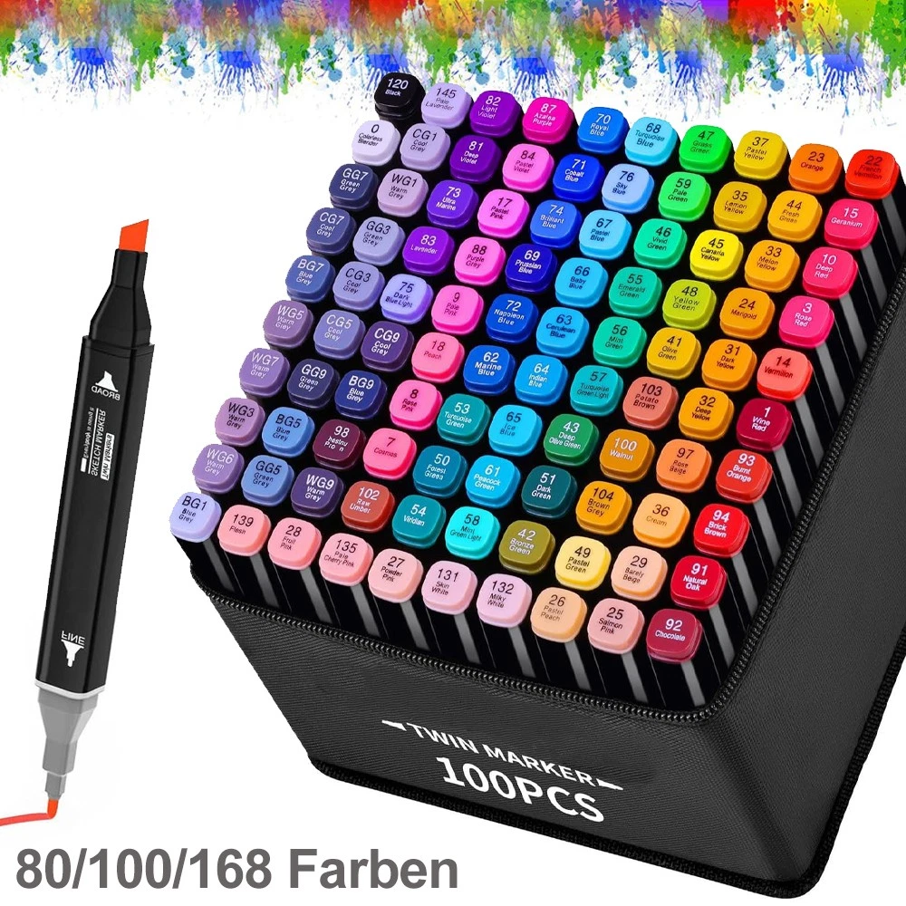 Deli Alkoholmarker Set – 60 Farben, Twin Tip Mit Feiner & Breiter Spitze | Ideal Für Manga, Lettering & Design