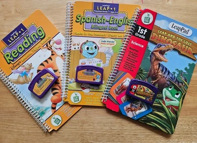 LeapFrog LeapPad Lot of 3 Books & Cartridges - Dinosaur, Reading, Spanish-Eng - Image 1 of 4