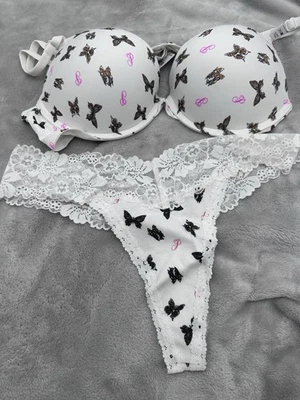 Victoria’s  Secret  “Pink  Brand” Super Push-Up 36B W/Medium Lacie Thong White - Image 1 of 4