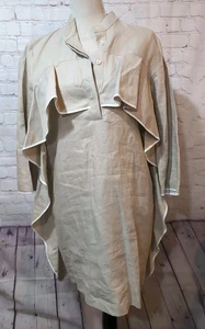 Abito tunica lino italiano Socapri beige volant davanti 100% lino taglia 42 lusso - Foto 1 di 14