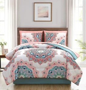 8 PIECE  Medallion King Size Comforter Set Sheets Reversible Dorm Bedding - Picture 1 of 2