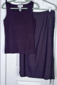 VTG ALFANI Women’s Merino Wool 2 Pc Top & Skirt Fringe Lined Wrap Purple Career - Picture 1 of 16