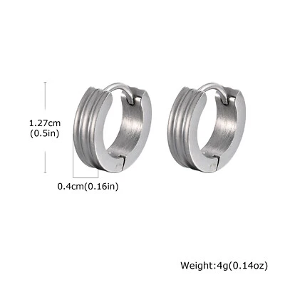 Pendientes de aro acanalados para hombre niño, acero inoxidable antialérgico oreja gótica joyería Foto 1 de 4