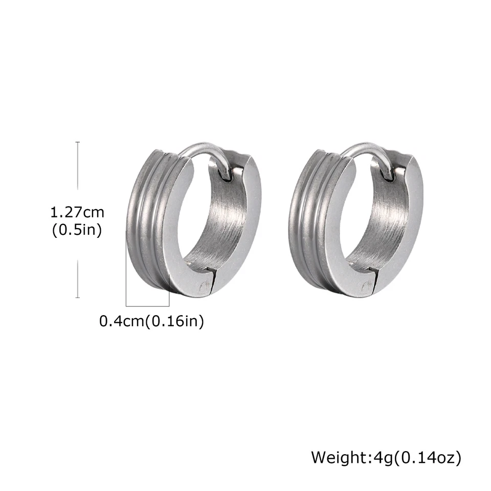 Pendientes de aro acanalados para hombre niño, acero inoxidable antialérgico oreja gótica joyería Foto 1 de 4