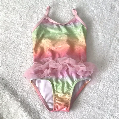 Wonder Nation Swim Suit One Piece Girls Size 4T Ballerina Ruffle Pink Sparkle - Image 1 of 4