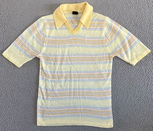 Vintage 60s 70s Knit Top Mens Small Dagger Collar Striped Pastel Colors - Picture 1 of 19