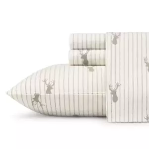 Deer Lodge 4-Piece Light Beige Graphic Flannel King Sheet Set - Picture 1 of 6
