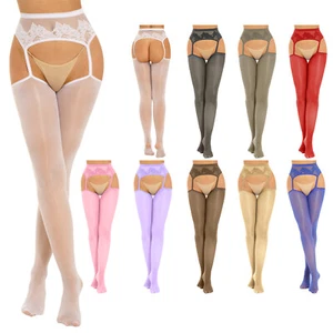 Women's Sexy Oil Glossy Suspender Thigh High Stockings Pantyhose Hosiery Cutout - Picture 1 of 56