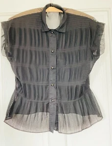 Vintage 1970s Sheer Mini Pleat Blouse – Designed by Jill – UK M – Glass Buttons - Picture 1 of 8