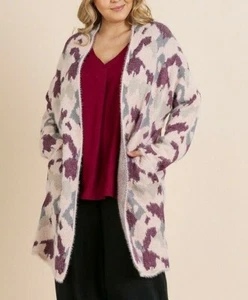 UMGEE Strickjacke Pullover Damen vorne offen Army Print Camouflage Pflaume Rosa Mix Print XL - Bild 1 von 4