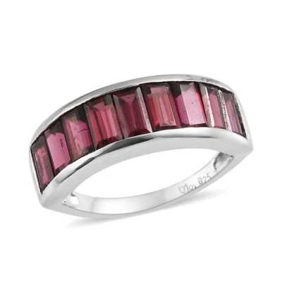 TÃO CLÁSSICO!!  Anel folheado a platina 2,60 ctw rodolita meia eternidade tamanho 6 - Imagem 1 de 4