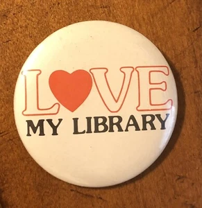 Vintage I Love My Library Button Heart 2 1/4” Round Red & White - Bild 1 von 2