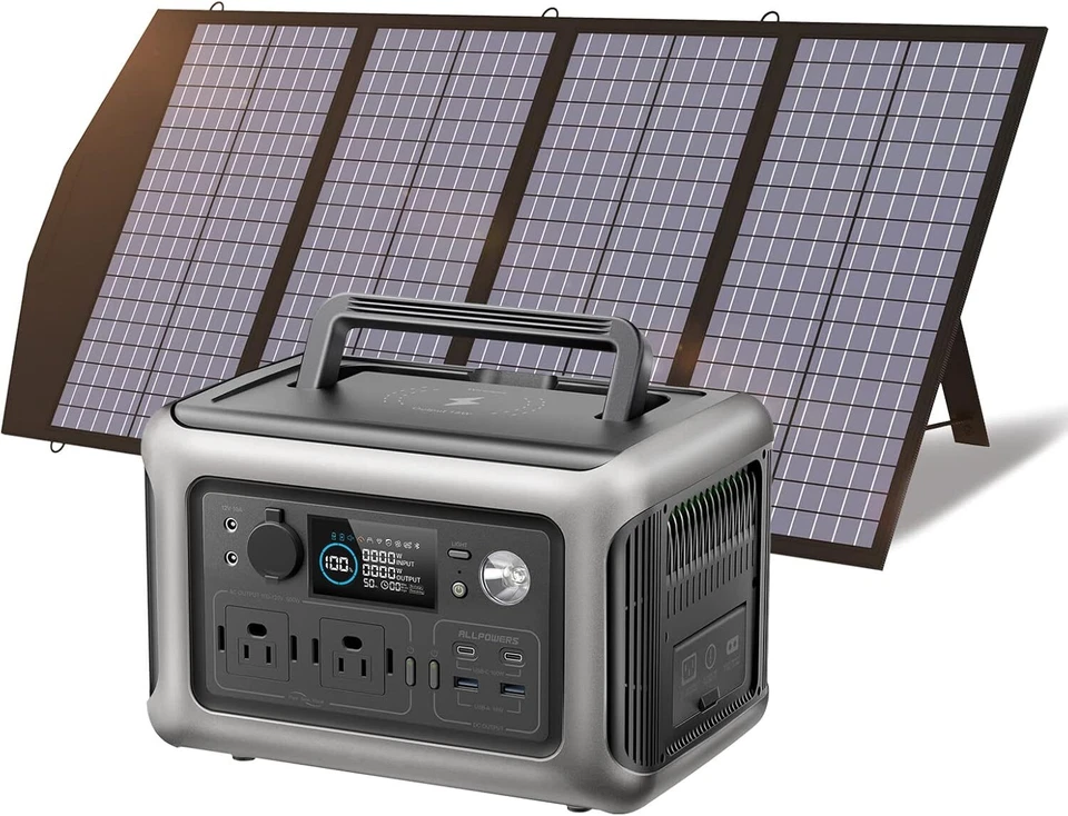 ALLPOWERS 600W 299Wh LiFePO4 Solar Generator with 140W Solar panel with MPPT,UPS