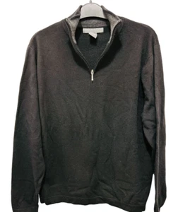 MARCONI 100% Merino Wool 1/4 Zip Black Gray Pullover Sweater Size Med - Picture 1 of 7