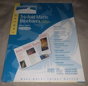 NEW SEALED GREAT WHITE TRI-FOLD MATTE BROCHURES ULTRA WHITE BOX 48 + CLOSURES - Picture 1 of 2