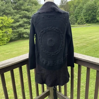 UNITED COLORS BENETTON Cárdigan Suéter Tejido Mezcla de Lana Cascada Negro Pequeño Nuevo con Etiquetas Foto 1 de 4