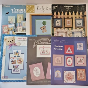 6 TEDDY BEAR Themed Cross Stitch Pattern Leaflets, Magazine Alma Lynne, Leisure - Picture 1 of 7