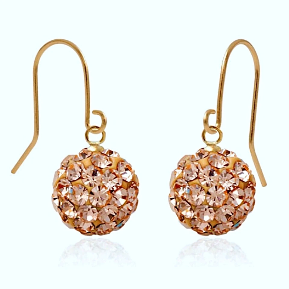 14K Solid Yellow Gold Earrings Ball Cubic Love Drop Dangle Hook Made in KOREA - Image 1 of 1