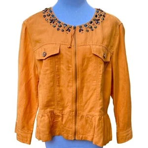 Ruby Rd Jacket Golden Orange Linen Blend 4” Peplun Jacket Size 14 - Picture 1 of 12